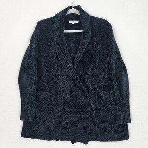 Orvis Sweater Womens Small Black Chenille Shawl Collar Cardigan Pockets Knit